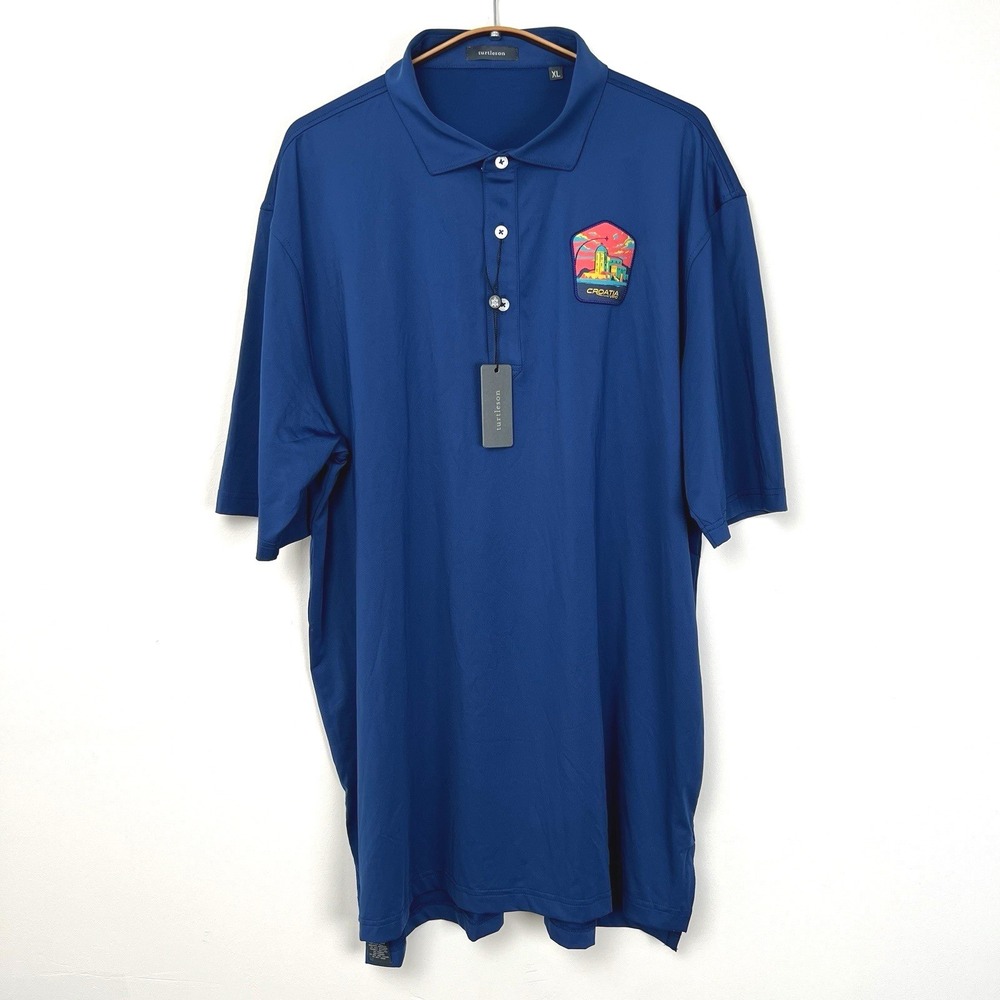 Turtleson Palmer Solid Performance Polo Navy Blue Croatia Patch Mens XL NEW